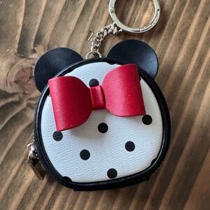Kate Spade Black and White Polka Dot Coin Purse with Red Minnie Mouse  Bow